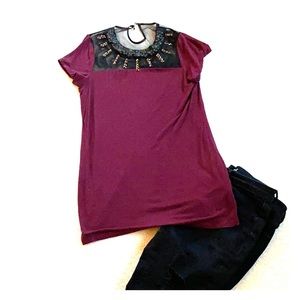 Twelve boutique maroon shirt with lace/beads